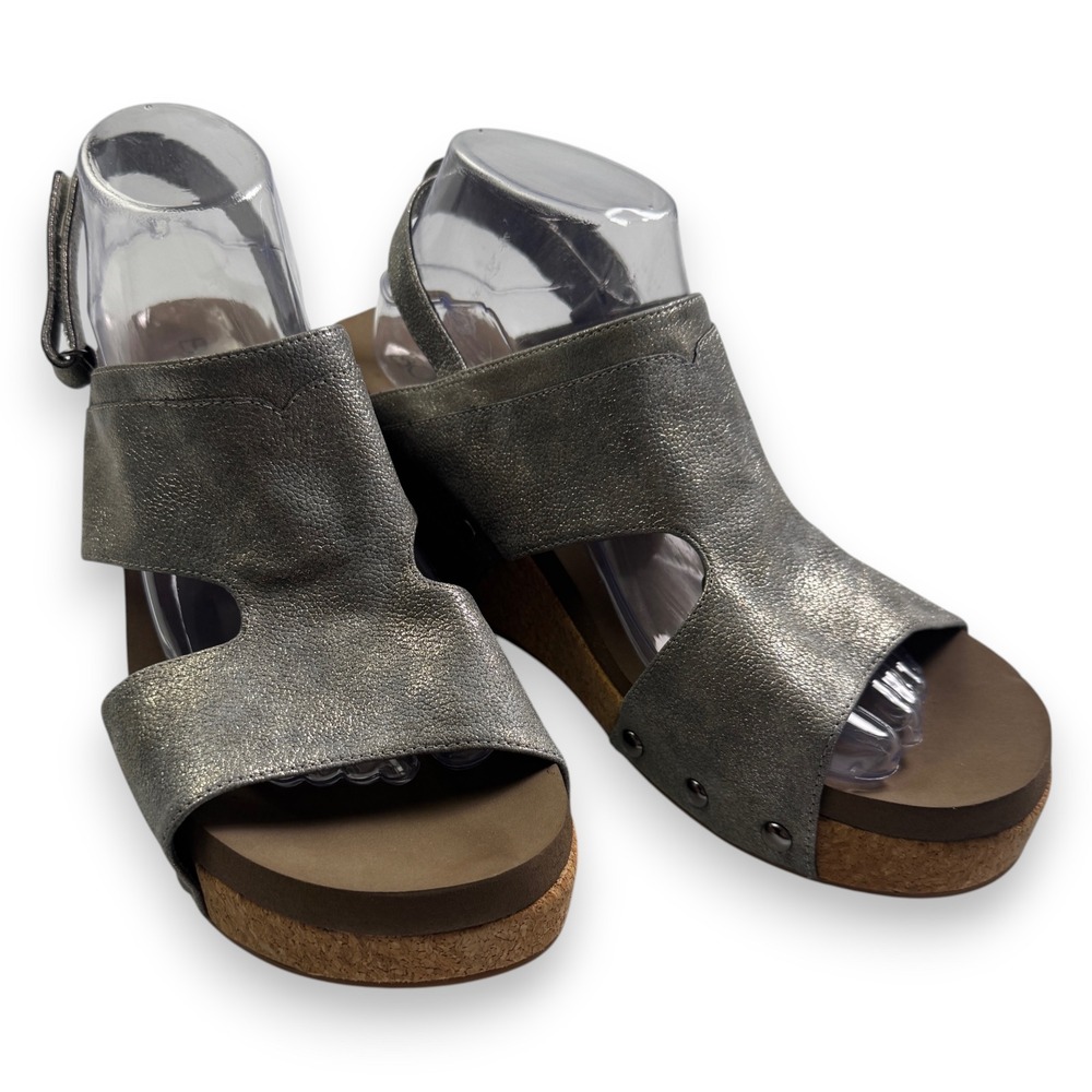 Boutique by Corkys Mario Pewter Metallic Studded Wedge Sandals Womens 11